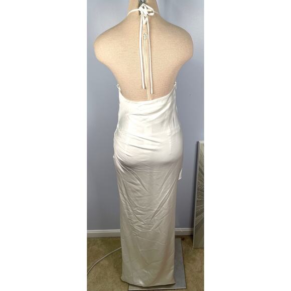 Jonathan Simkhai Hansel Classic Woven Halterneck White Satin Maxi Gown Sz 6 - Picture 7 of 9